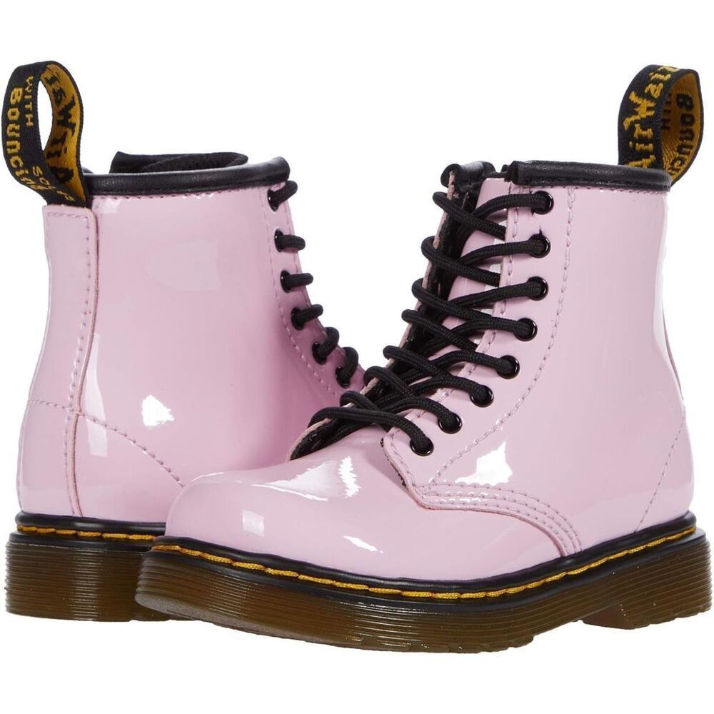 Dr. Martens Kids Girl Boots Patent Leather Lace Up Pastel Pink 10